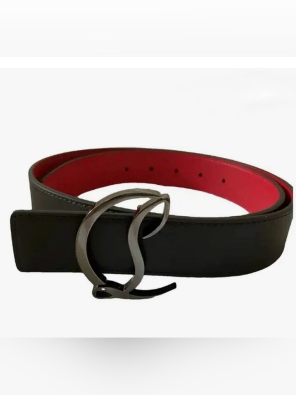 Christian Louboutin Black Belt with Red Lined Interior and Signature Logo Buckle